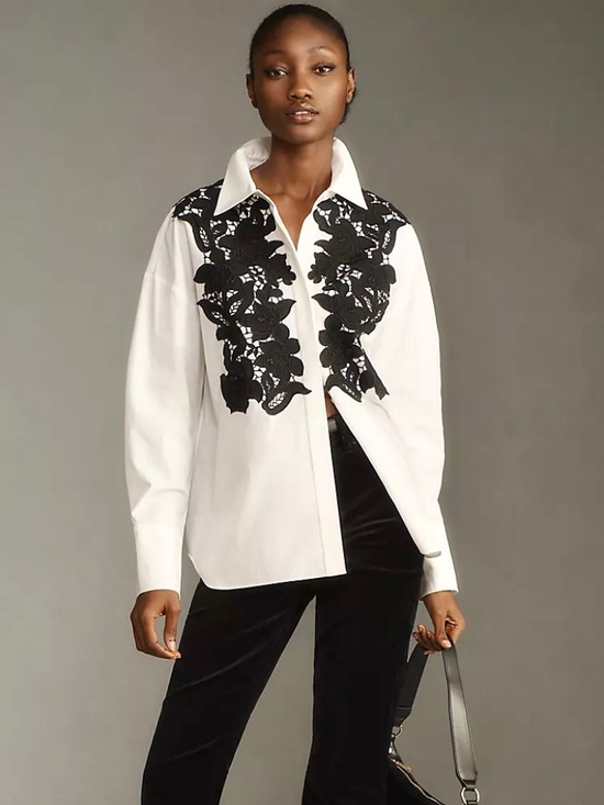 Mare Mare Tops - ANTHROPOLOGIE MARE MARE Floral  Tuxedo Buttondown Top - L